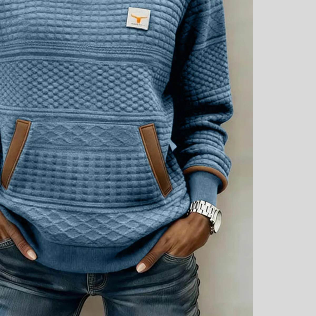 Nevalo - Colorblock Rundhals-Sweatshirt
