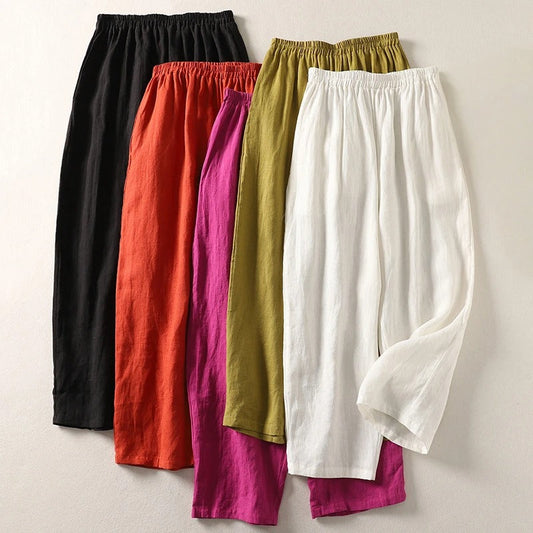 Amalia - Weitbeinige Baumwoll-Leinenhose