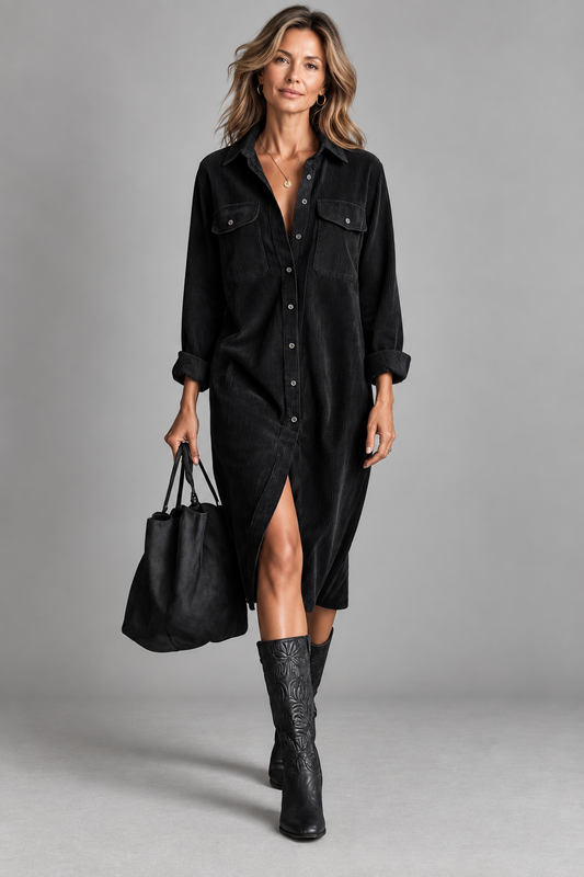 Anouk - Braunes Hemdblusenkleid mit Frontschlitz