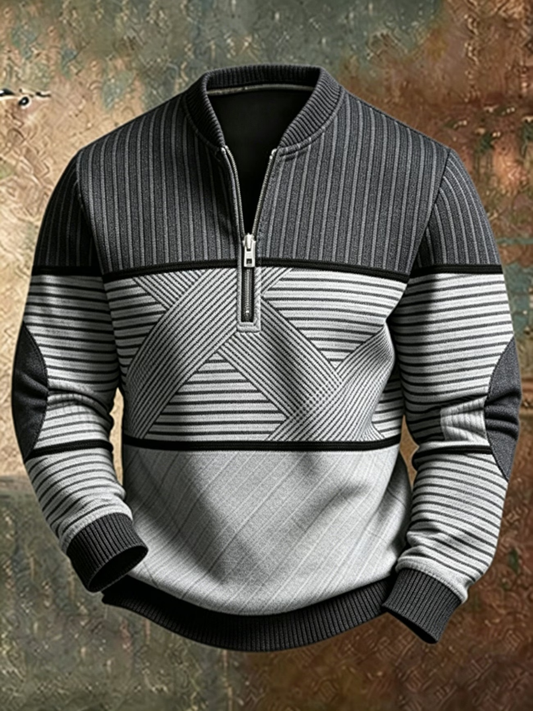 Falko - Half-Zip Strickpullover mit Blockmuster