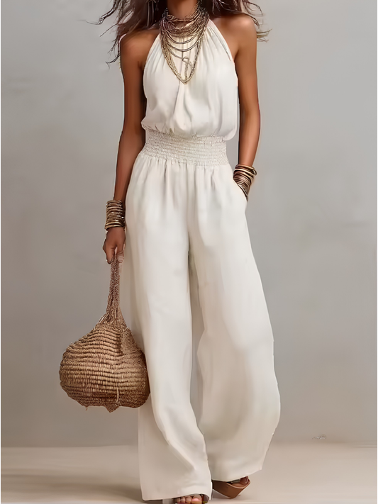 Fioren - Weitbeiniger Neckholder-Jumpsuit