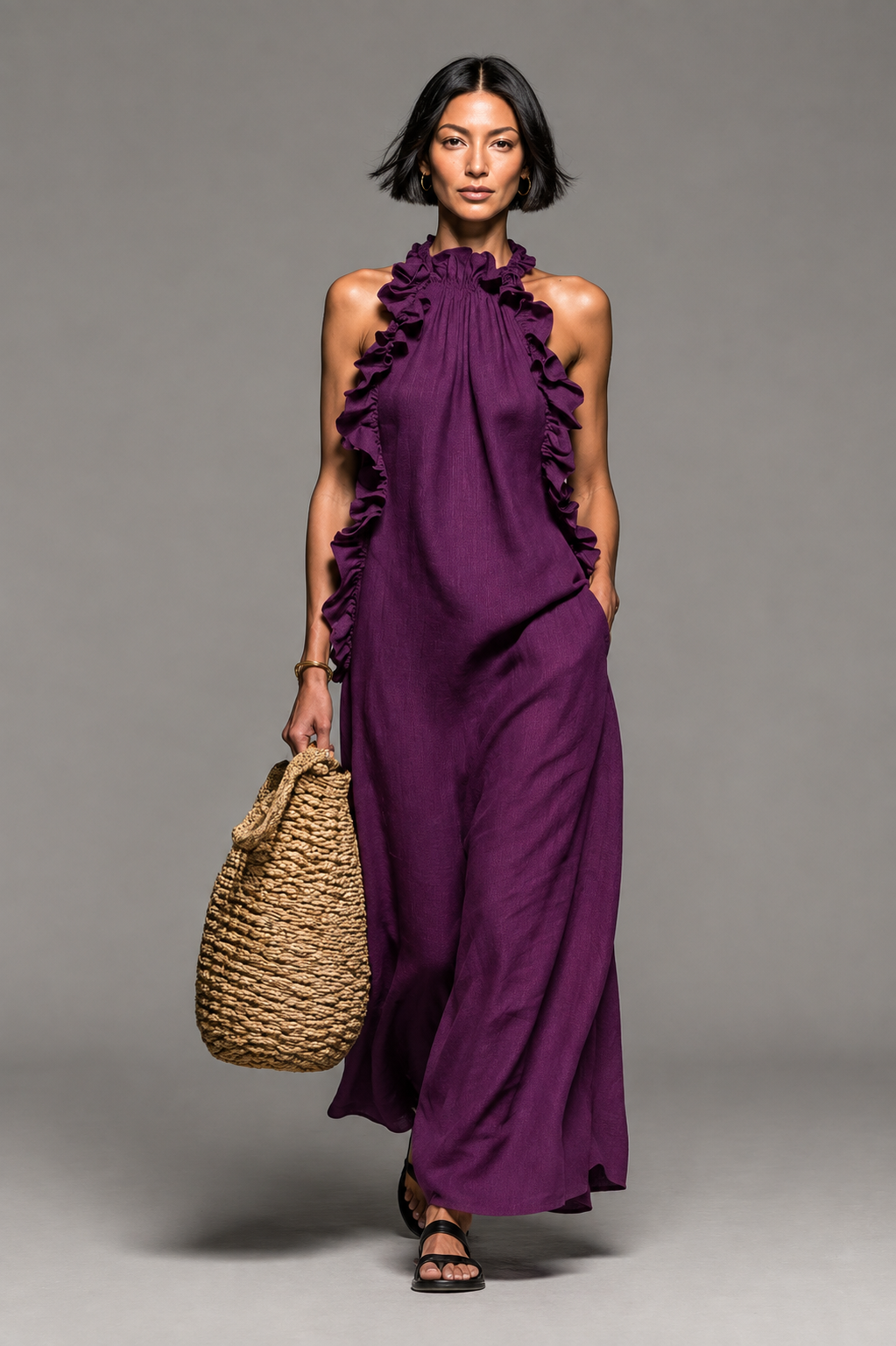 Jolene - Ärmelloses Rüschen-Maxikleid