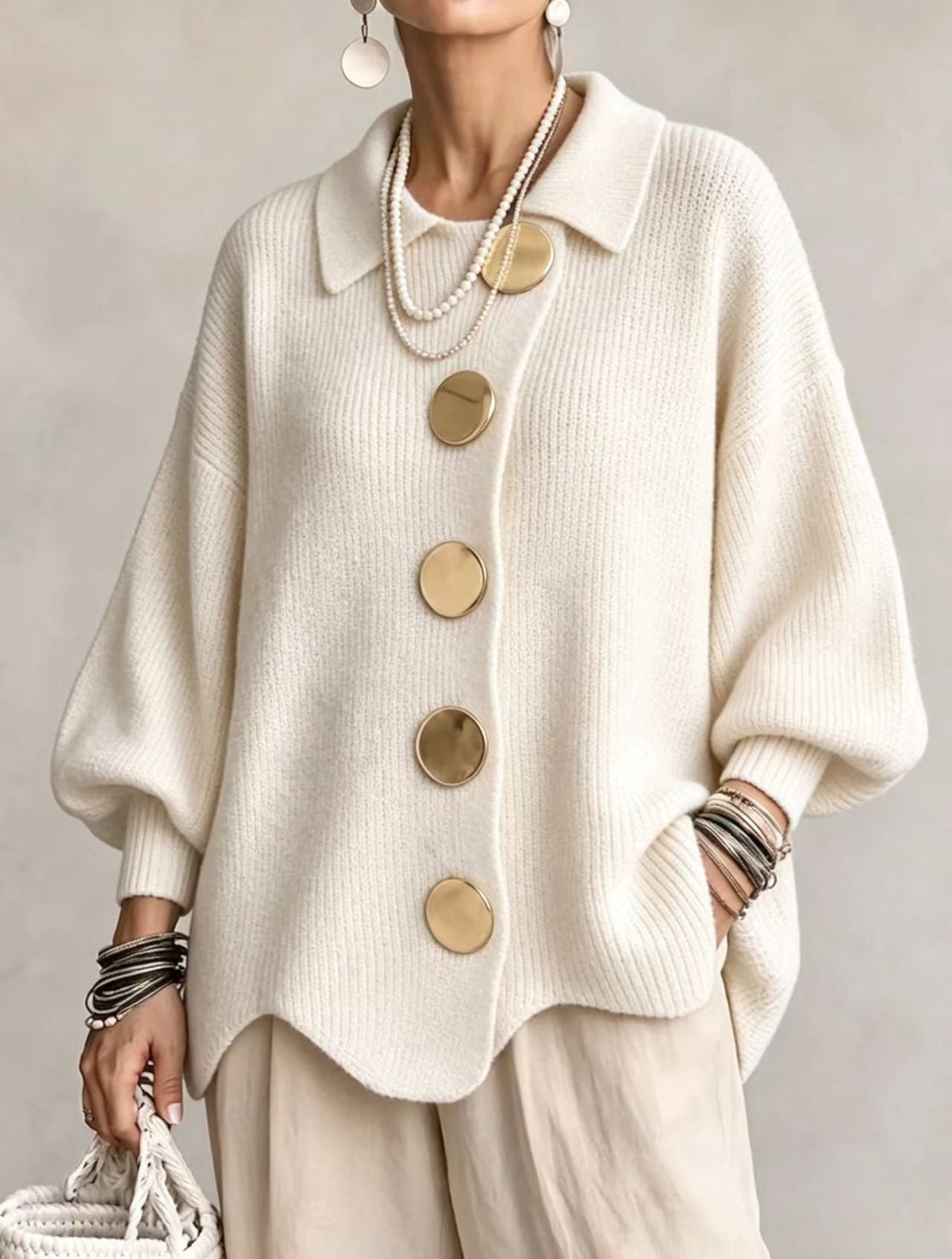 Mable - Oversize Grobstrick-Cardigan mit goldfarbenen Knöpfen