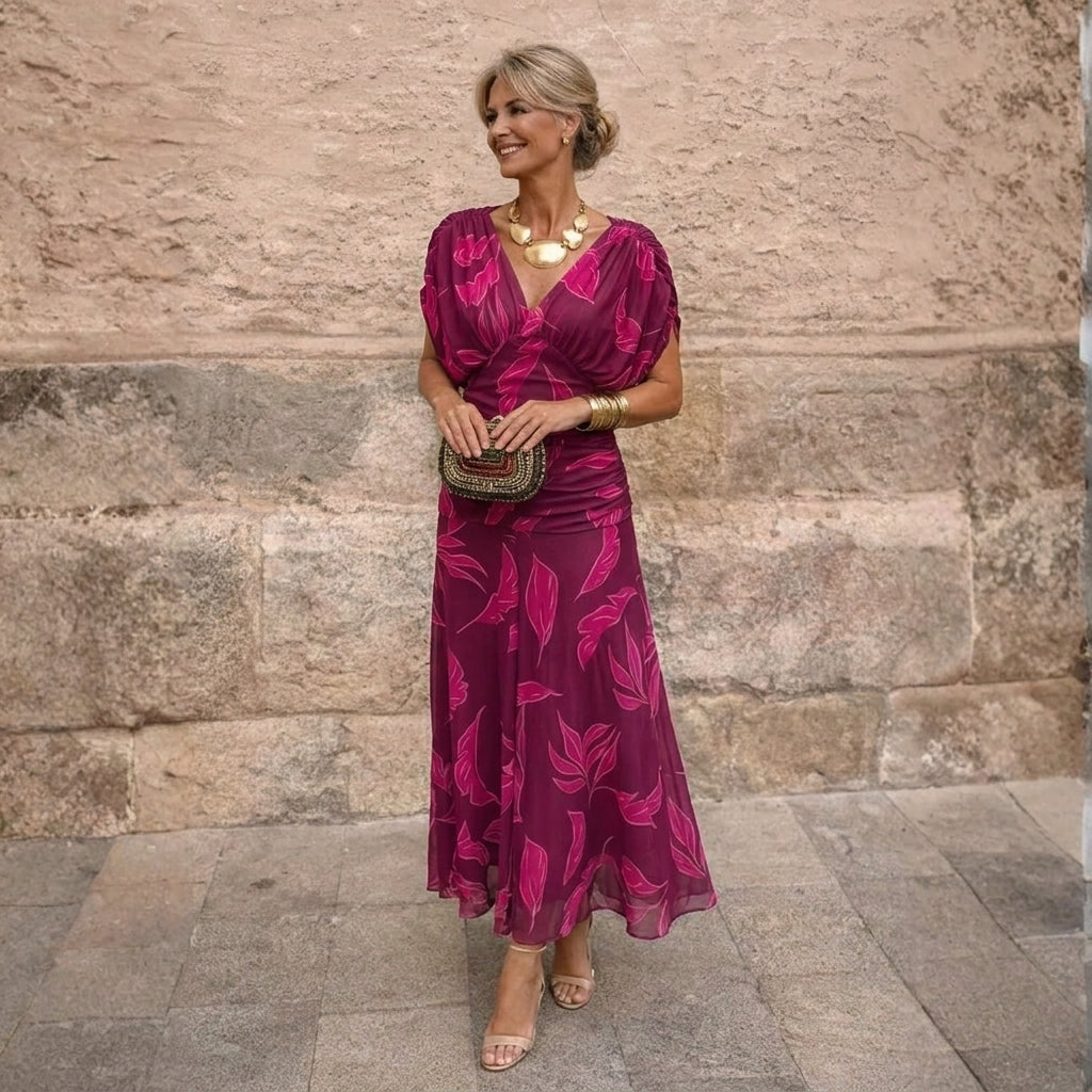Mikaela - Schulterfreies Chiffon-Maxikleid