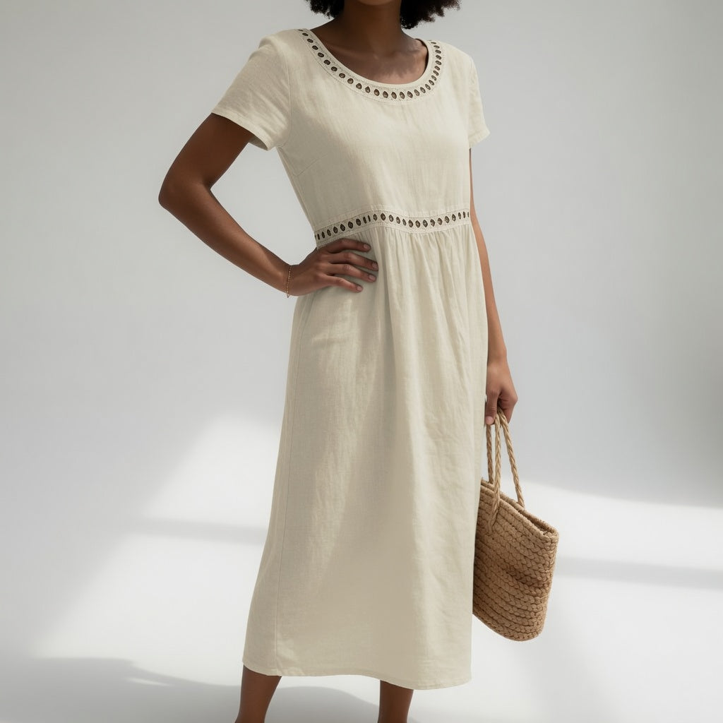 Margery - Besticktes Leinen-Midikleid