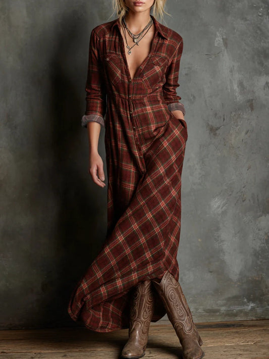 Talina - Kariertes Maxi-Hemdblusenkleid