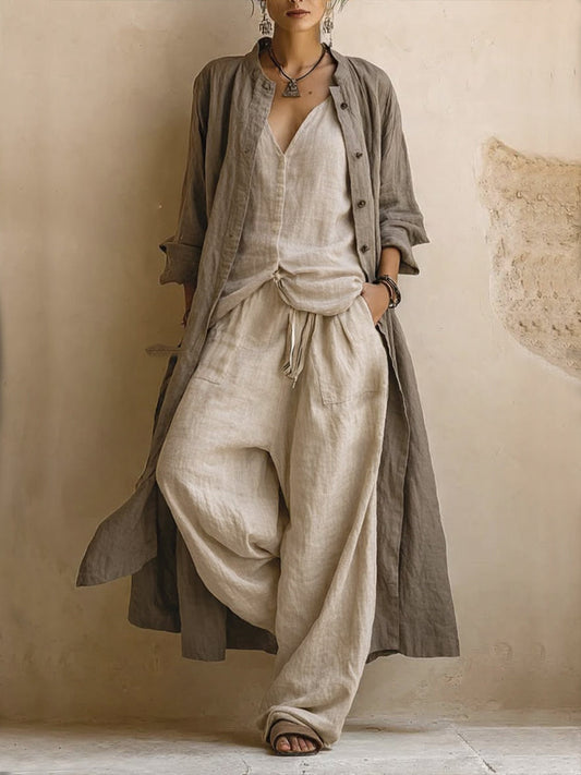 Valeria - Dreiteiliges Baumwoll-Leinen-Ensemble