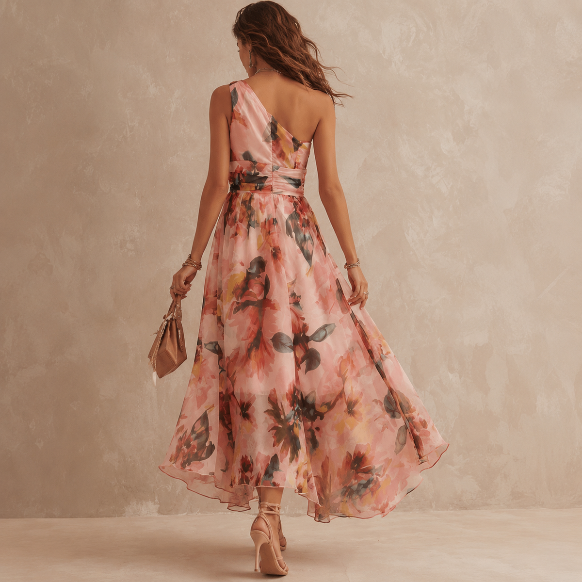 Fioria - One-Shoulder Blumen-Maxikleid