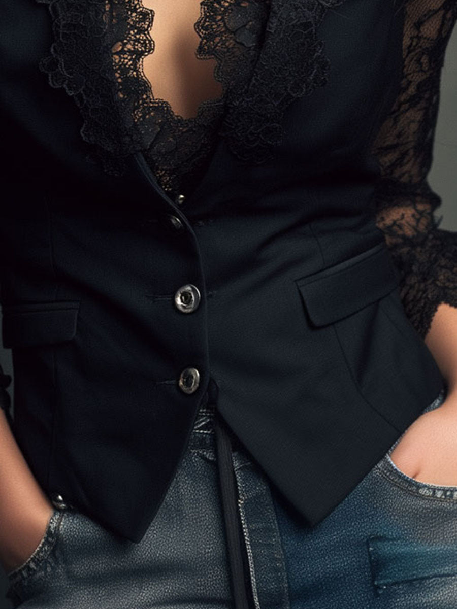 Noctera - Schwarzer Blazer mit semitransparenten Ärmeln