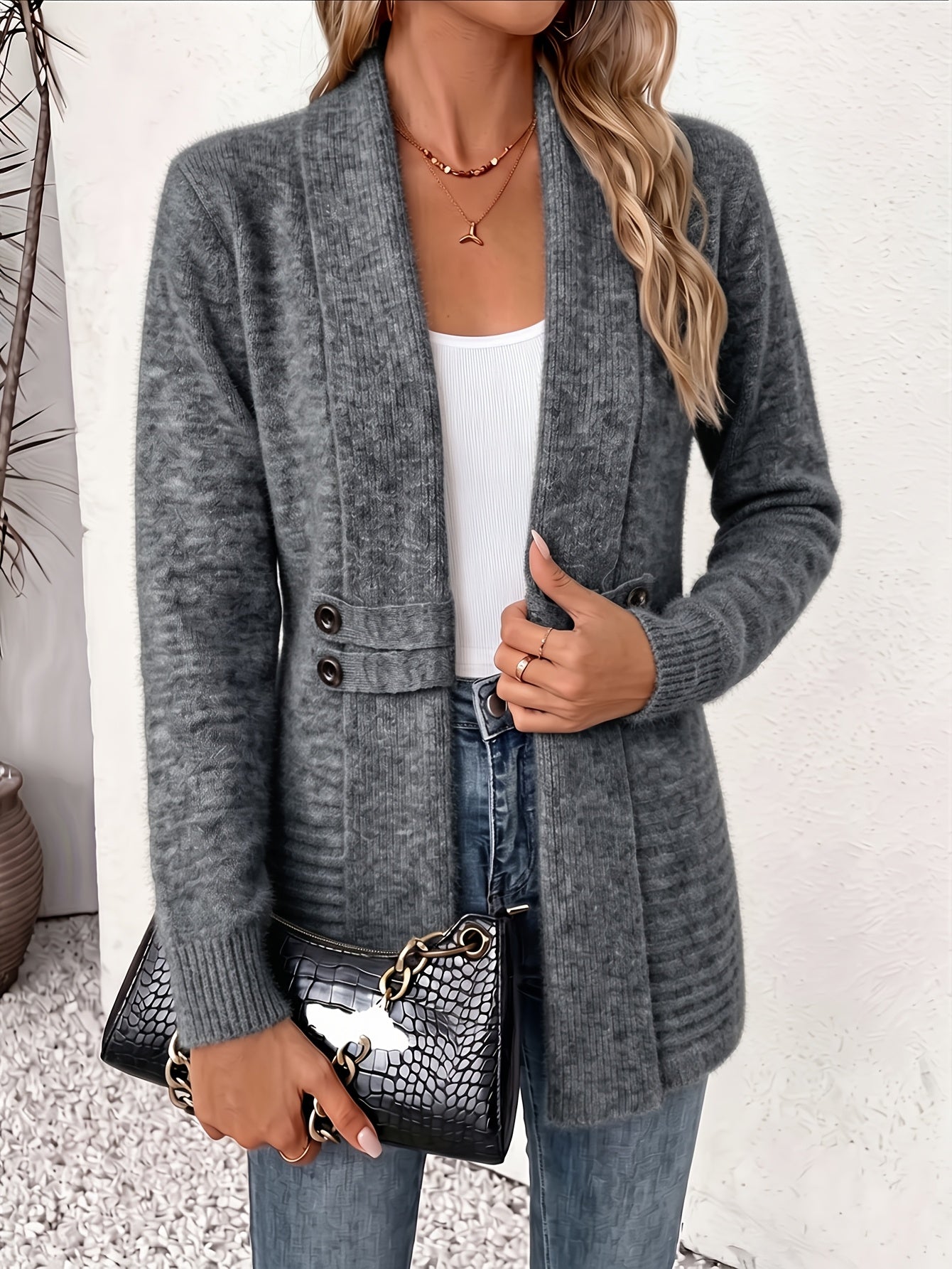 Felecia - Halblanger Gürtel-Cardigan