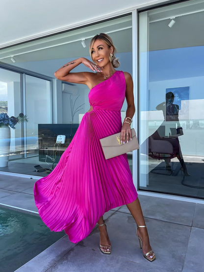 Lunara - Plissiertes One-Shoulder-Midikleid