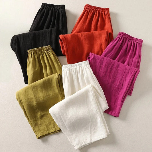 Amalia - Weitbeinige Baumwoll-Leinenhose