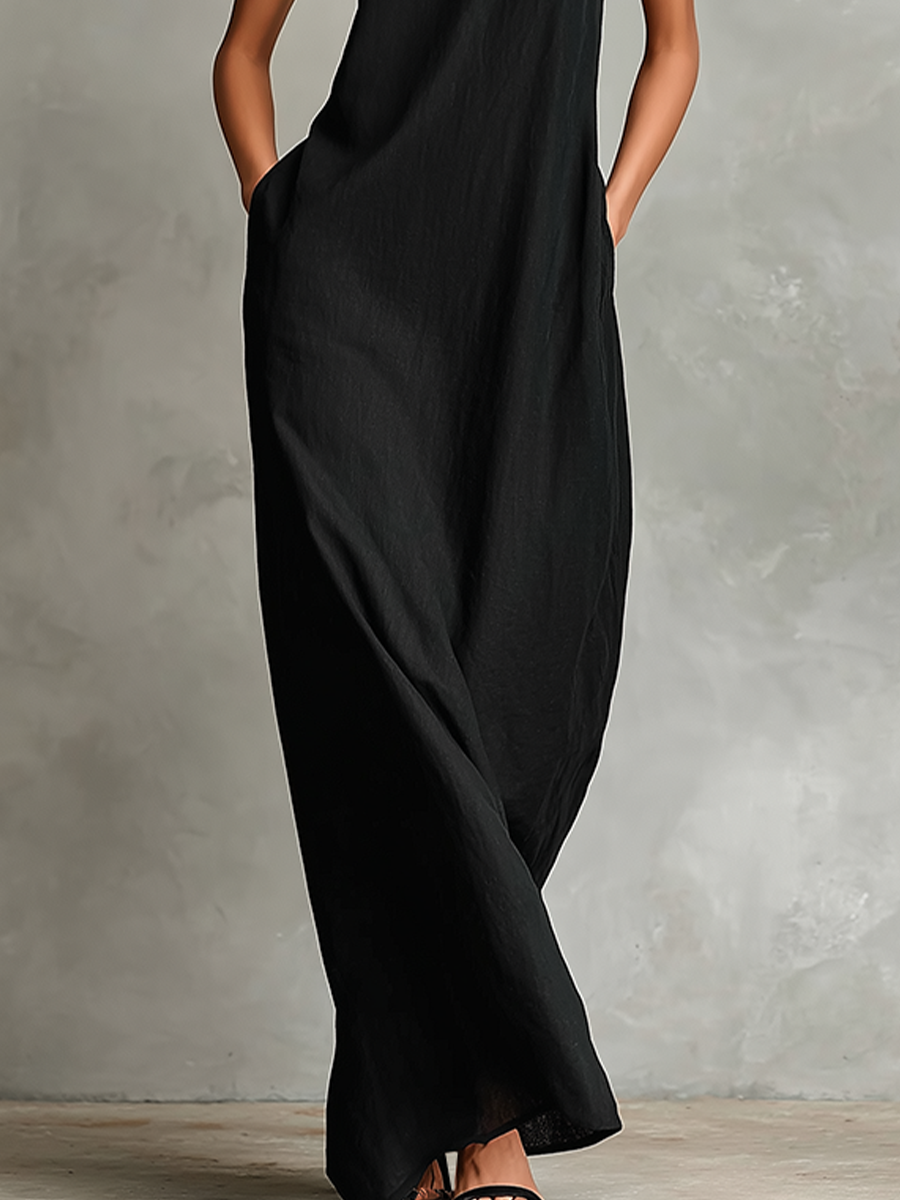 Solenne - Hochgeschlossenes Leinenmix-Maxikleid
