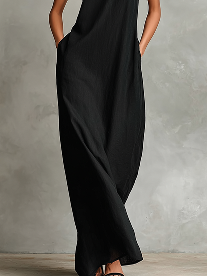 Solenne - Hochgeschlossenes Leinenmix-Maxikleid