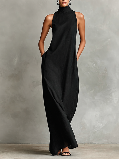Solenne - Hochgeschlossenes Leinenmix-Maxikleid