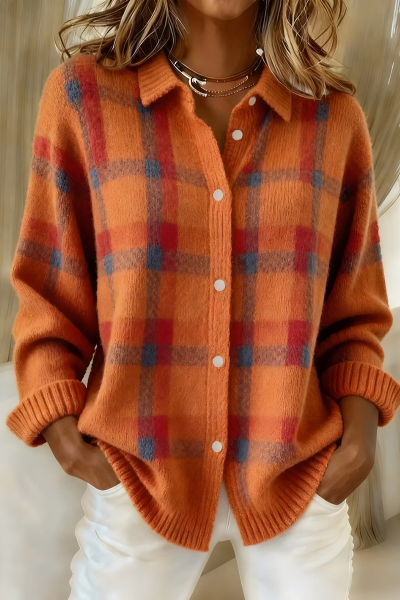 Anna - Karierte Strickjacke