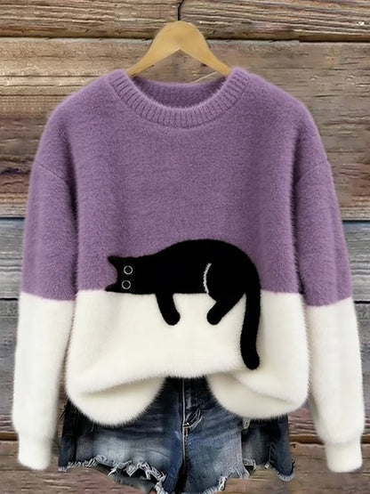 Doreen - Oversize-Strickpullover mit Katzenmotiv