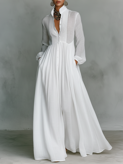 Lakisha - Stehkragen Patchwork Maxikleid