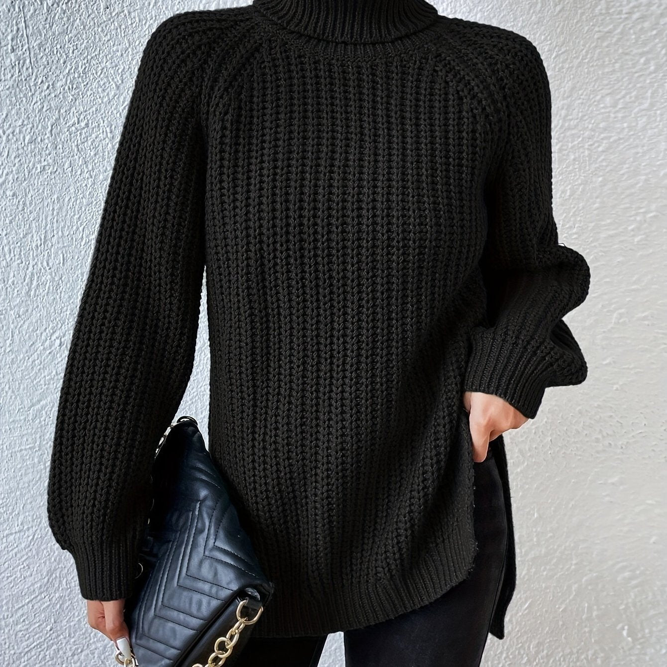 Lysette - Raglan-Stricktop mit Hochkragen