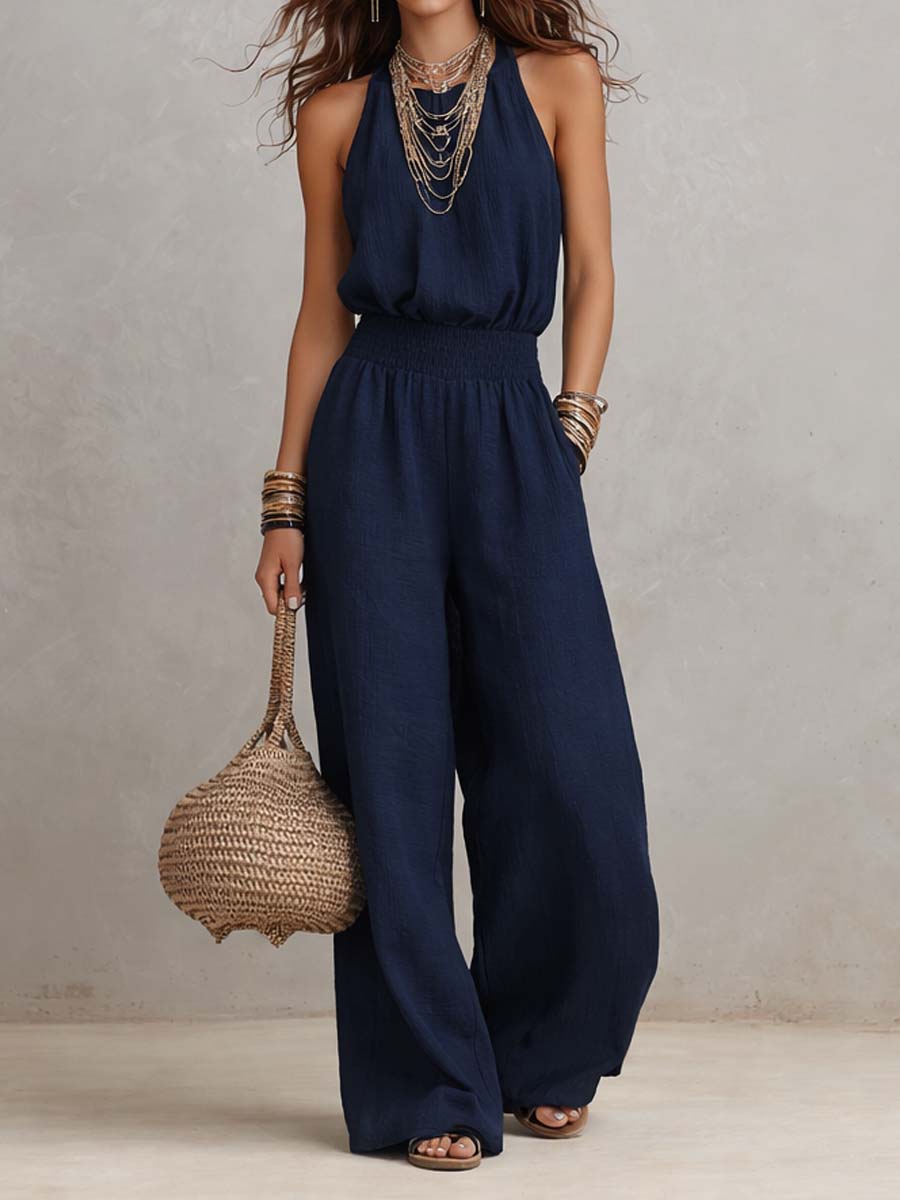 Fioren - Weitbeiniger Neckholder-Jumpsuit