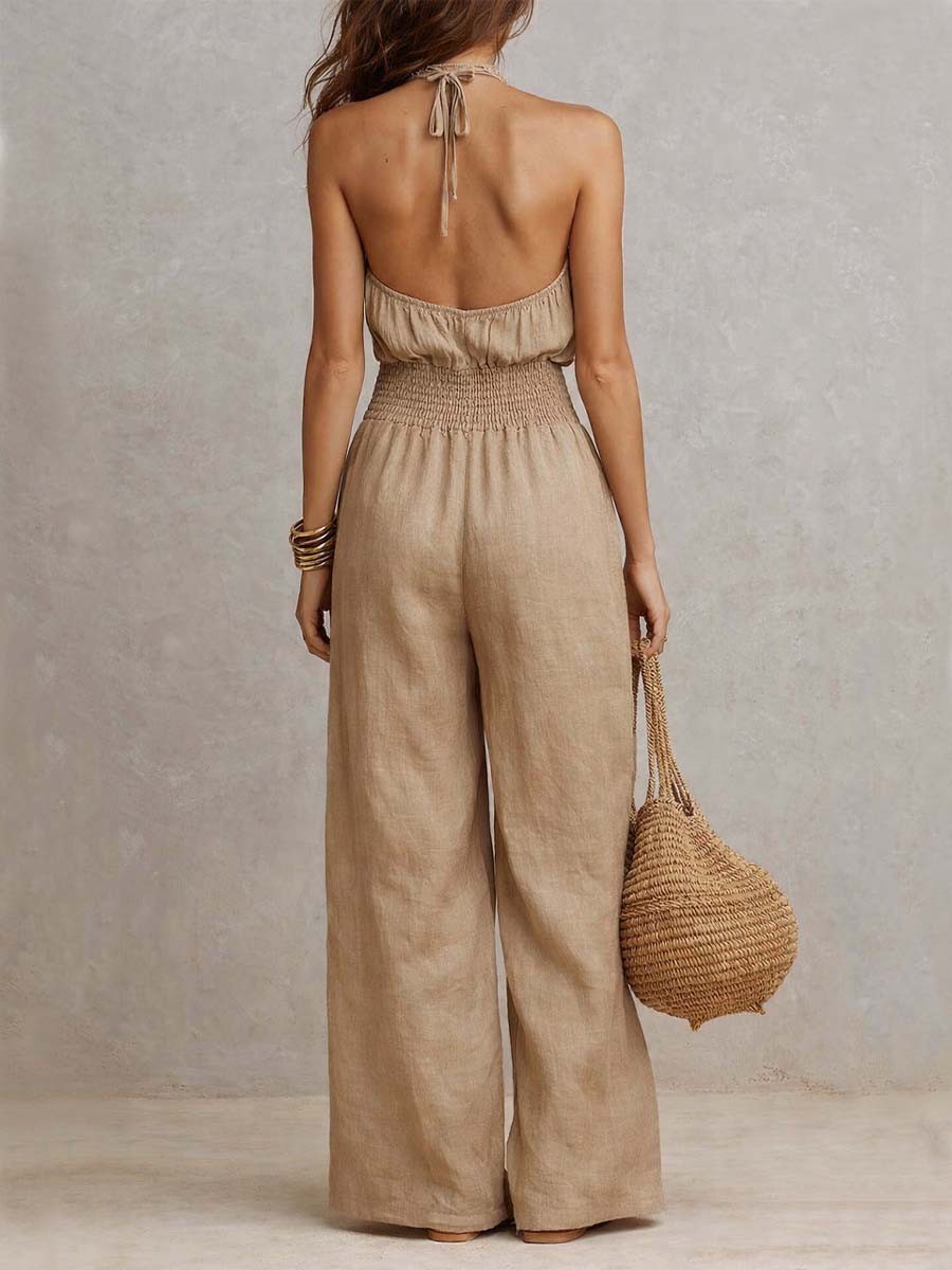 Fioren - Weitbeiniger Neckholder-Jumpsuit