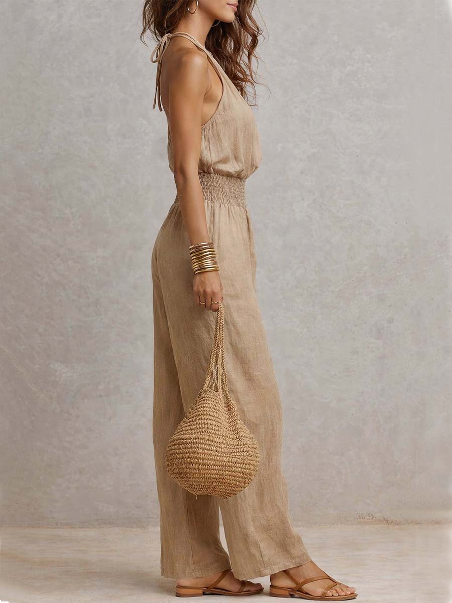 Fioren - Weitbeiniger Neckholder-Jumpsuit