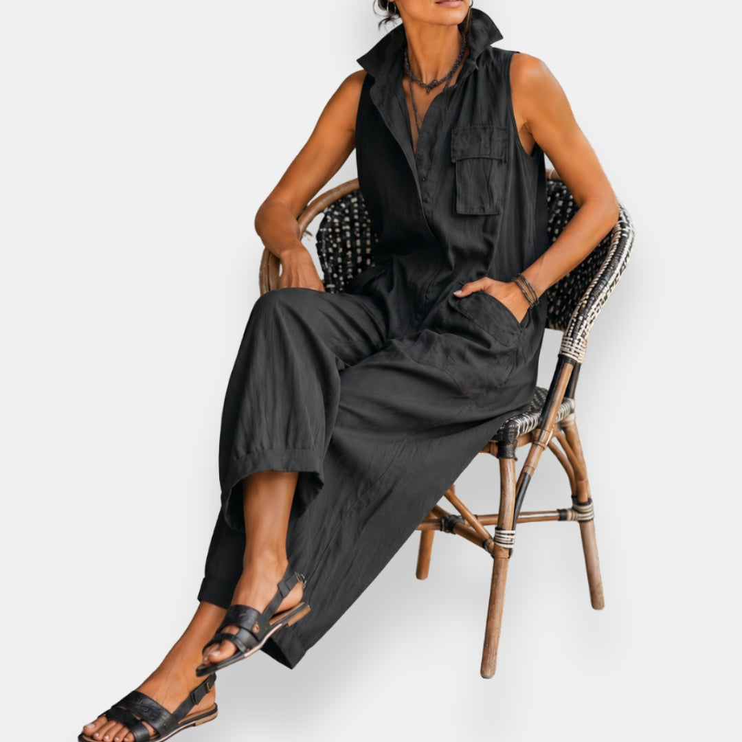 Arvella - Ärmelloser Stehkragen-Jumpsuit