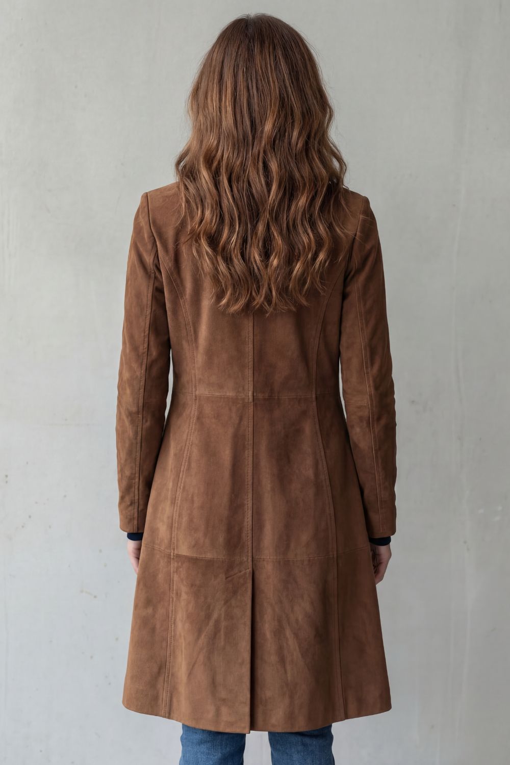 Disa - Geknöpfte Langjacke in Veloursleder-Optik