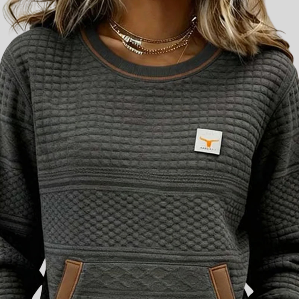 Nevalo - Colorblock Rundhals-Sweatshirt