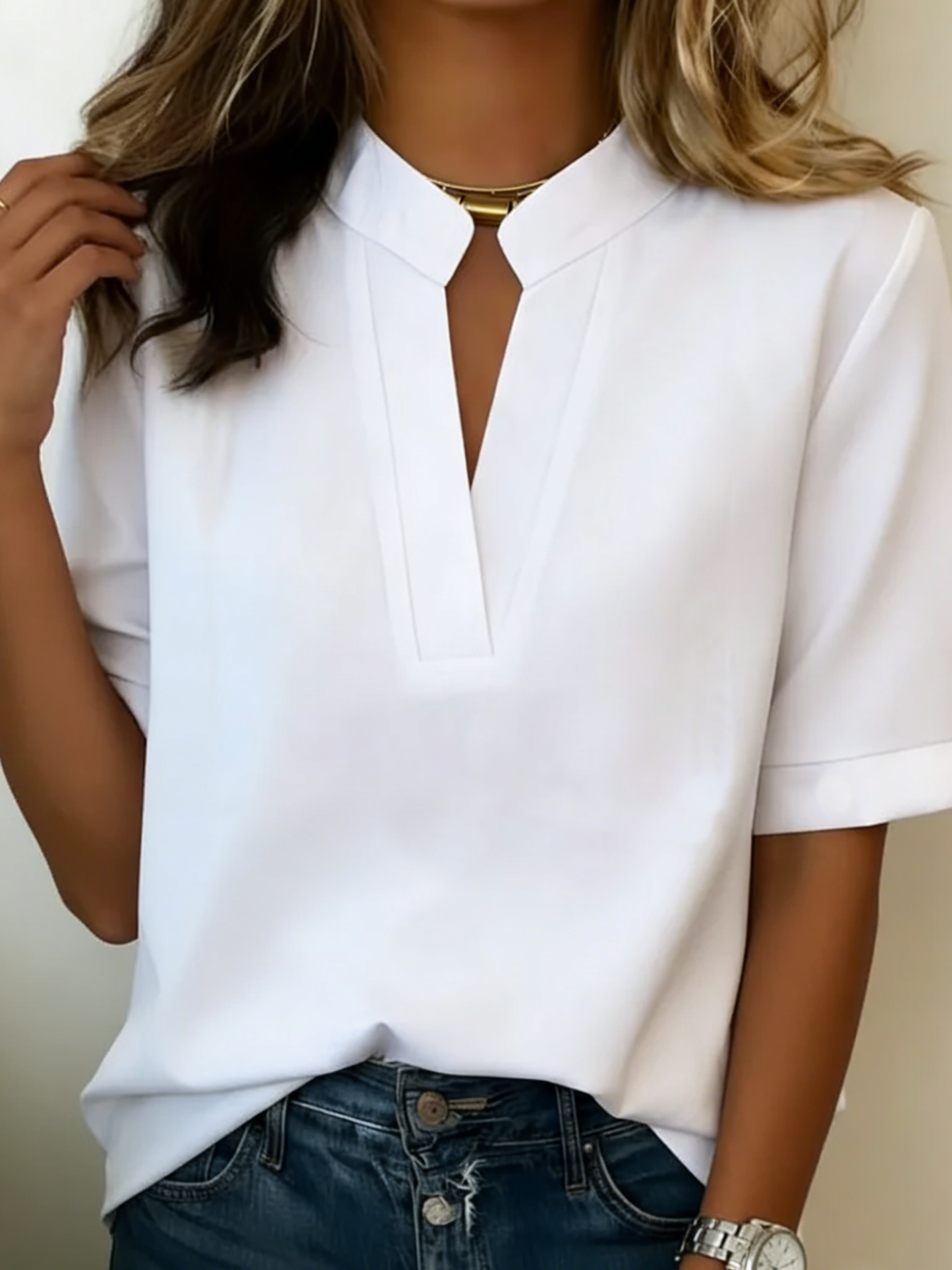 Margaux - Kurzarm Crêpe Bluse
