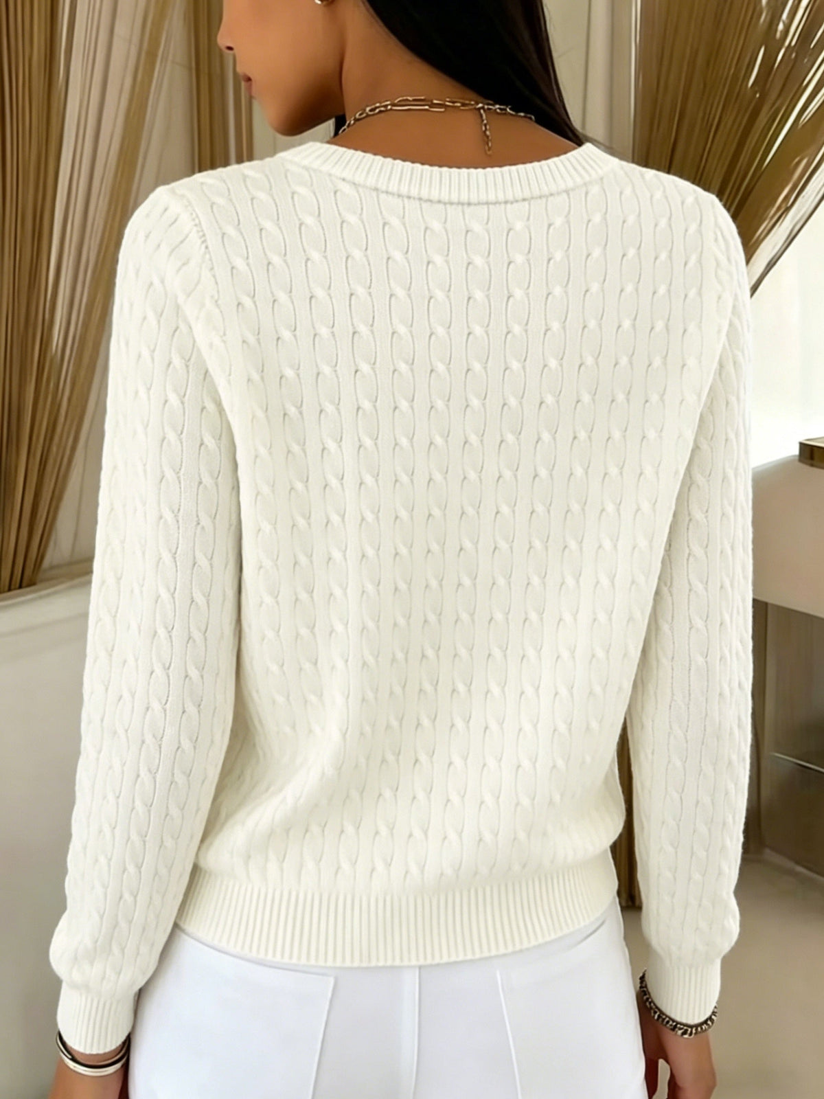 Tilde - Ein-Knopf Zopfstrick-Strickjacke