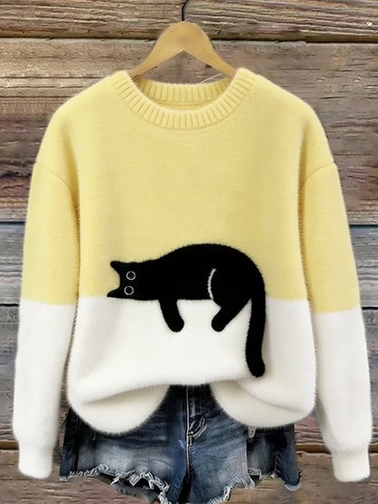 Doreen - Oversize-Strickpullover mit Katzenmotiv