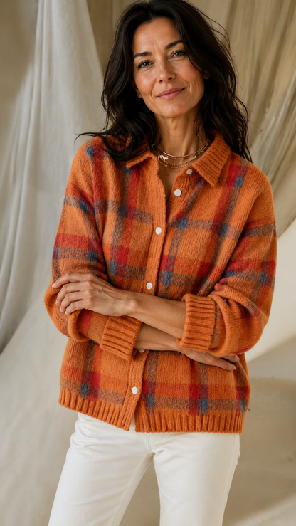Anna - Karierte Strickjacke