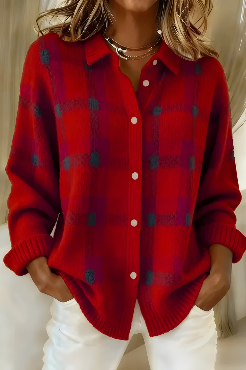 Anna - Karierte Strickjacke
