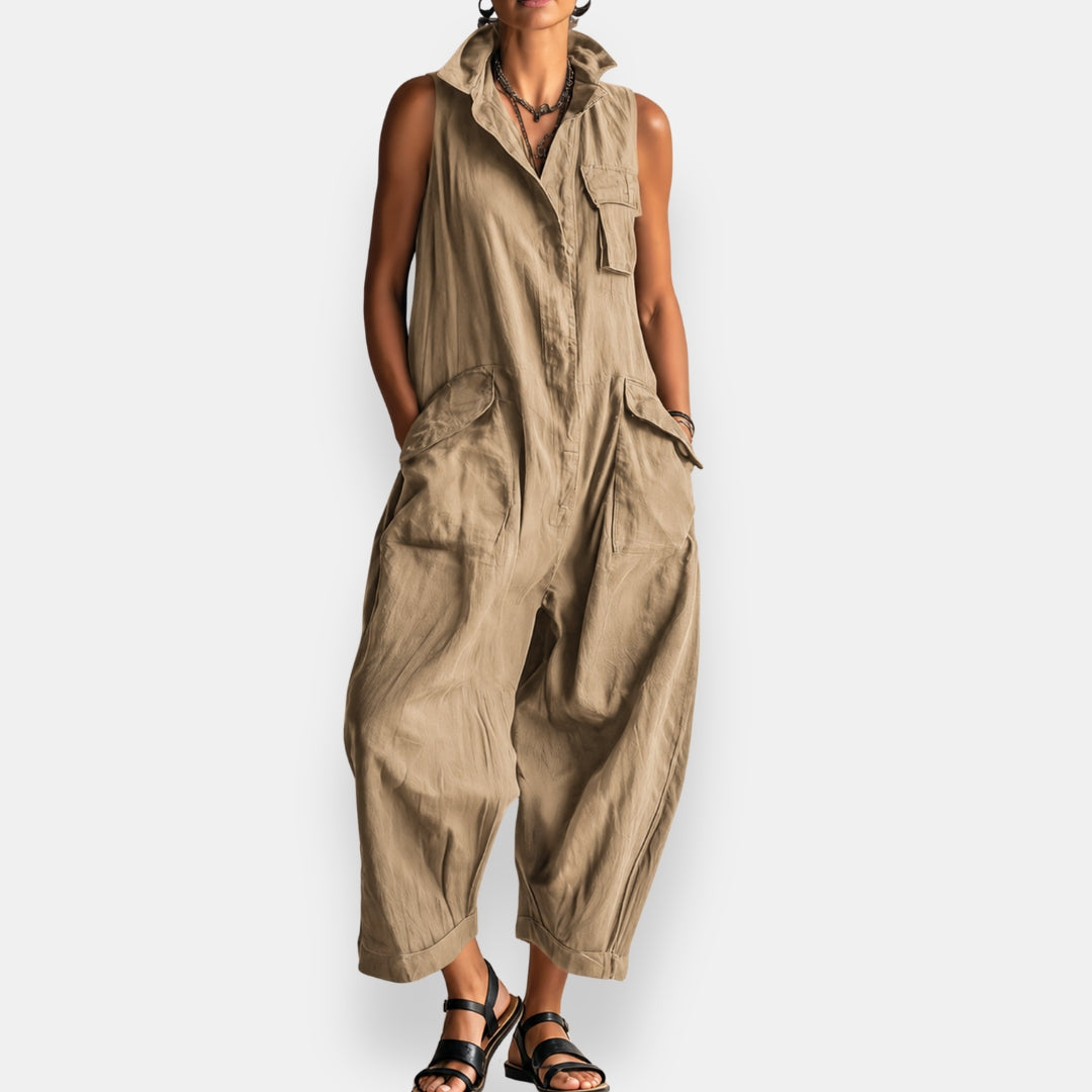 Arvella - Ärmelloser Stehkragen-Jumpsuit