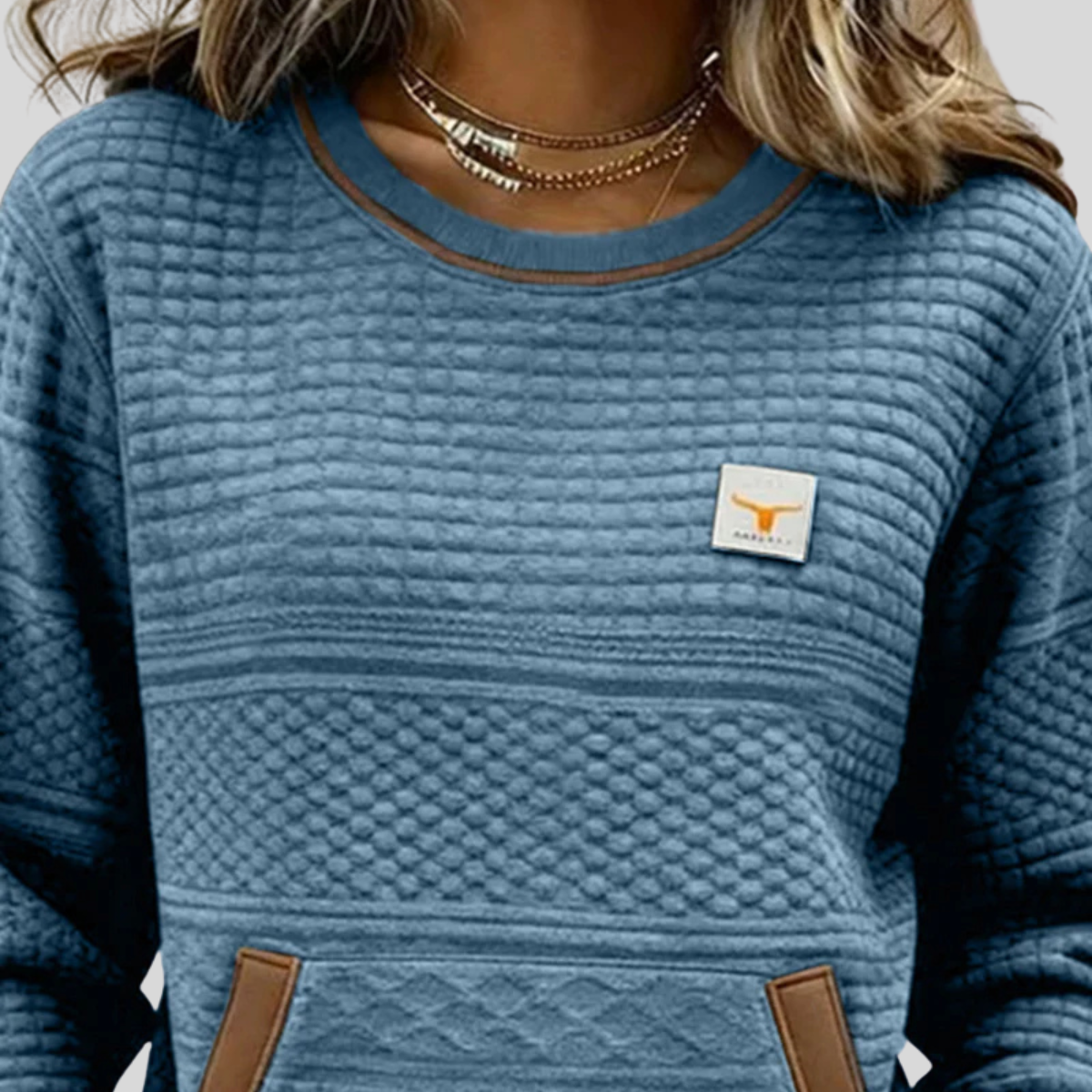 Nevalo - Colorblock Rundhals-Sweatshirt