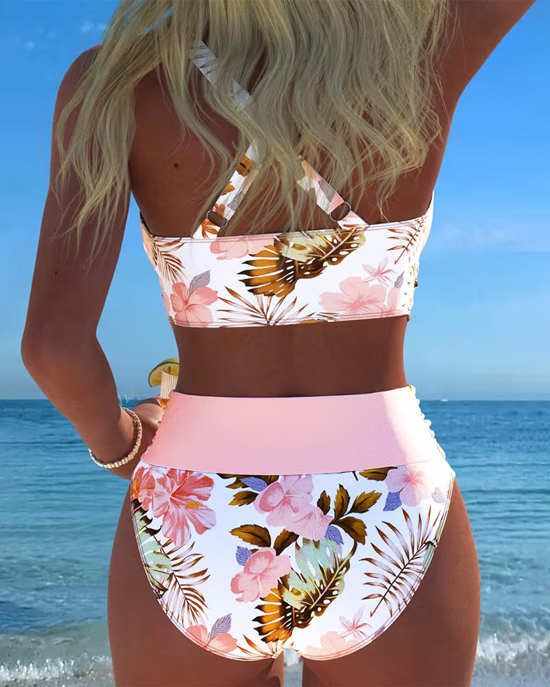 Solenne - Geblümtes Bikini-Set mit hohem Beinausschnitt