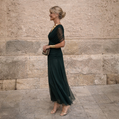 Mikaela - Schulterfreies Chiffon-Maxikleid