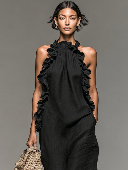 Serela - Volant-Maxikleid mit Taschen