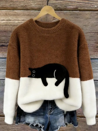 Doreen - Oversize-Strickpullover mit Katzenmotiv