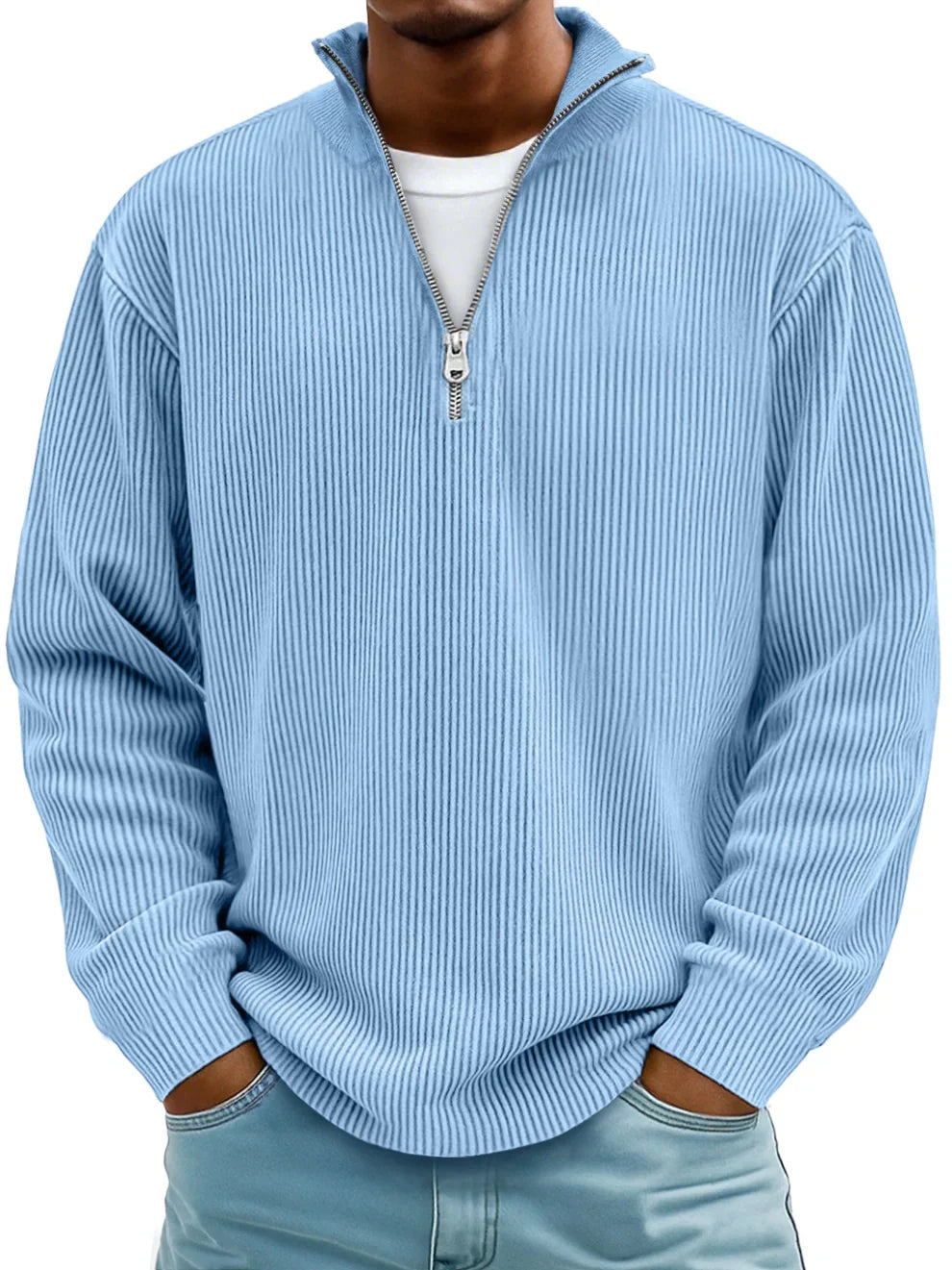 Alec - Gestreifter Zip-Strickpullover