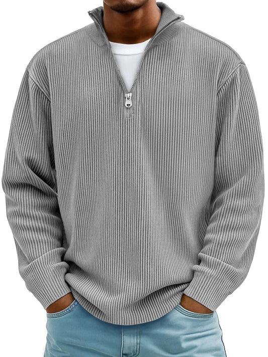Alec - Gestreifter Zip-Strickpullover