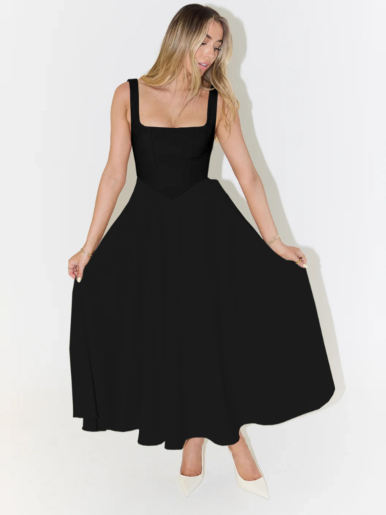 Alta - Tailliertes Midi-Kleid mit Karree-Ausschnitt