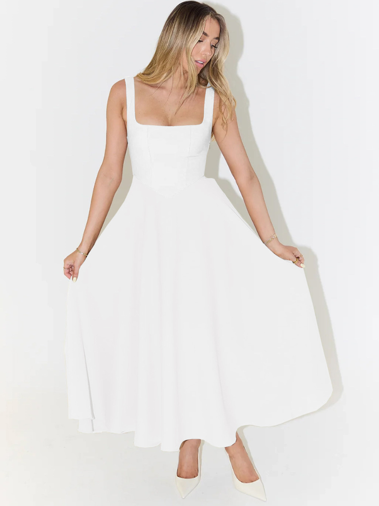 Alta - Tailliertes Midi-Kleid mit Karree-Ausschnitt