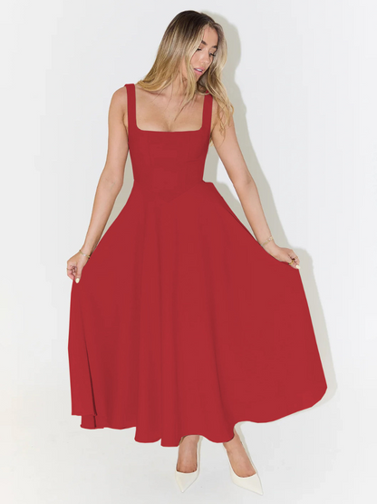 Alta - Tailliertes Midi-Kleid mit Karree-Ausschnitt