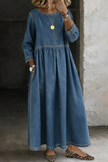 Alveri - Denim-Maxikleid mit Kontrastnähten