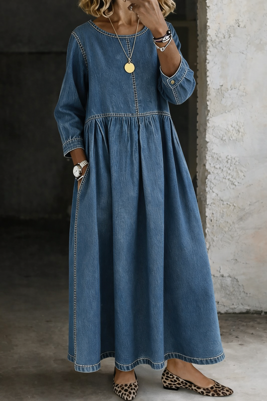 Alveri - Denim-Maxikleid mit Kontrastnähten