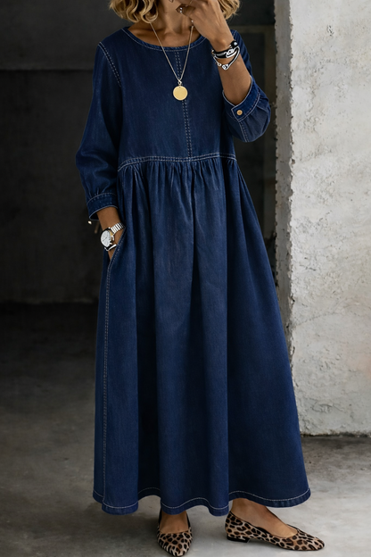 Alveri - Denim-Maxikleid mit Kontrastnähten