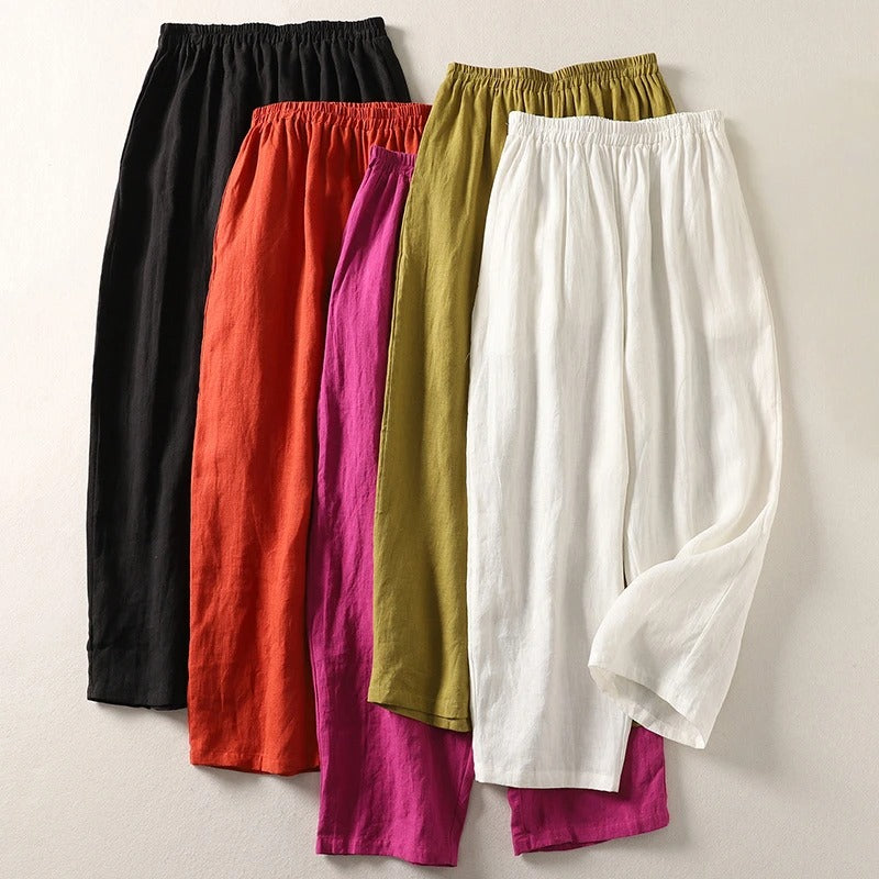 Amalia - Weitbeinige Baumwoll-Leinenhose