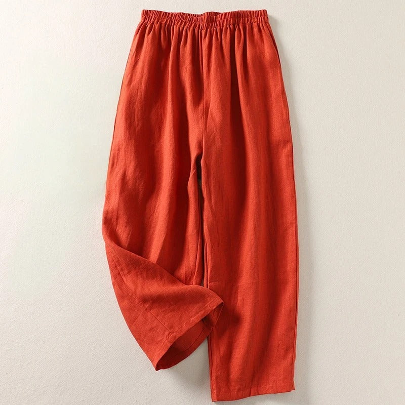 Amalia - Weitbeinige Baumwoll-Leinenhose